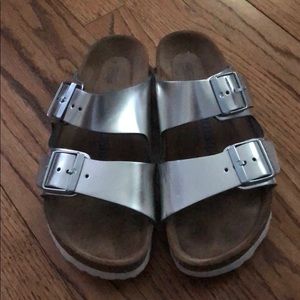 Metallic Birkenstock slides